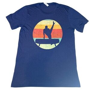 Bella Canvas Mens Gymnastics Pommel Horse Retro Sunset Graphic T-Shirt Navy M